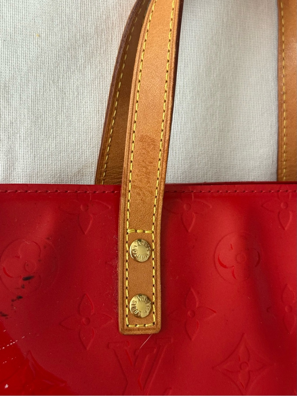 Louis Vuitton Red Vernis Monogram Patent Leather Mini Tote Purse - Picture 10 of 11